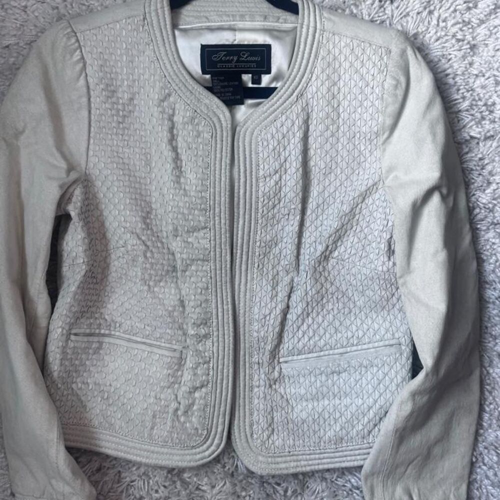 Vintage Terry Lewis Genuine Leather Jacket | Cream Ivory Quilted